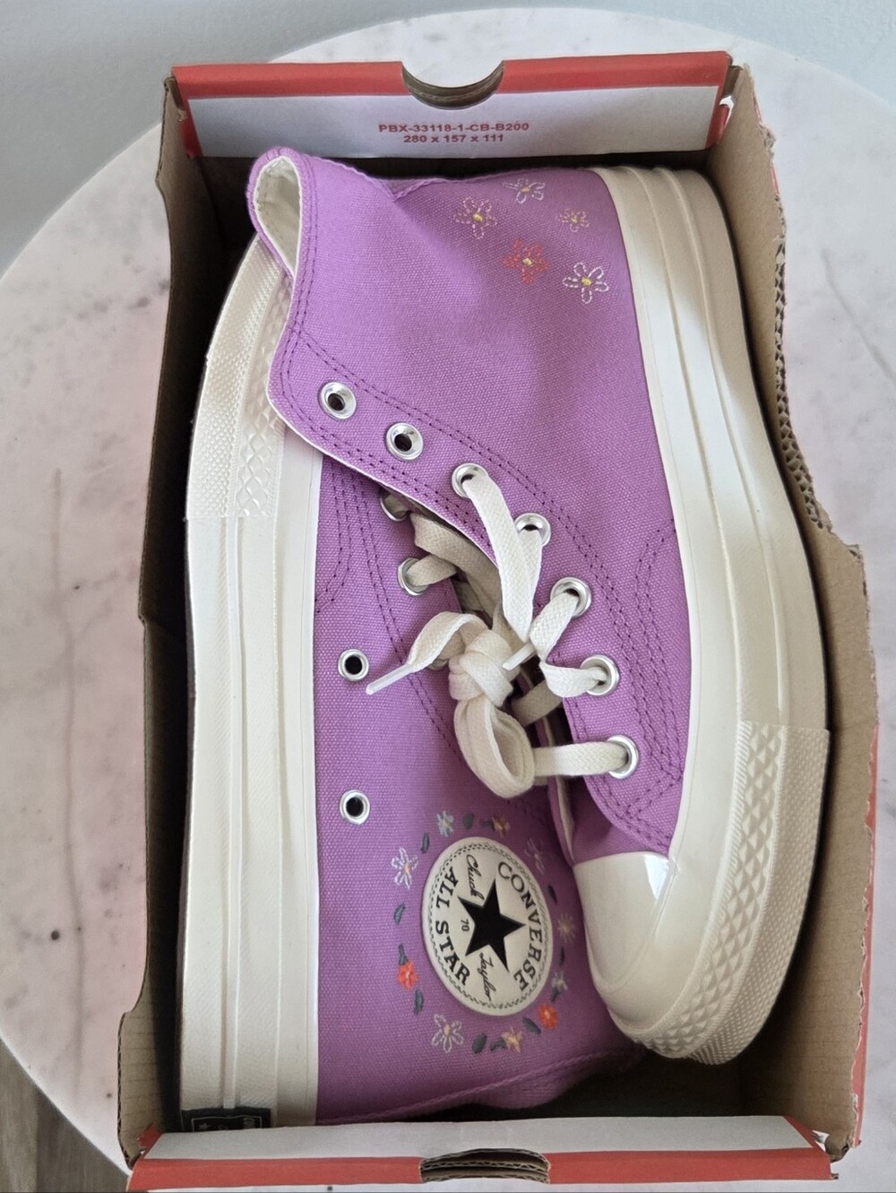 Converse Allstar Chuck Taylor 70 Hi Top Sneakers Grape Fizz Little Flowers NWT - Picture 15 of 16